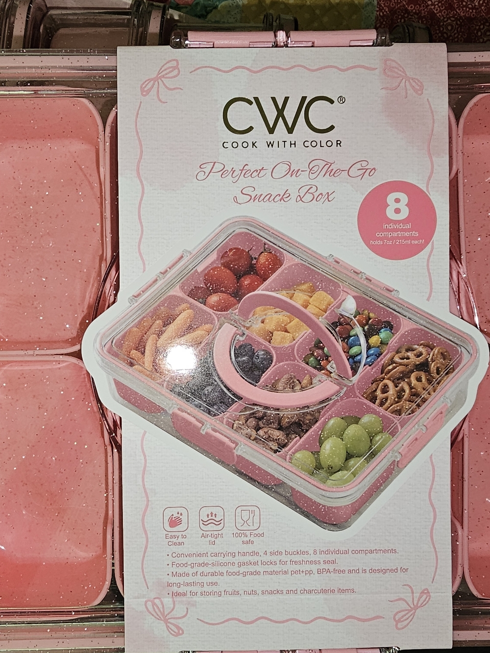 CWC Perfect On-The-Go Snack Box — Pink 8-Compartment Organizer